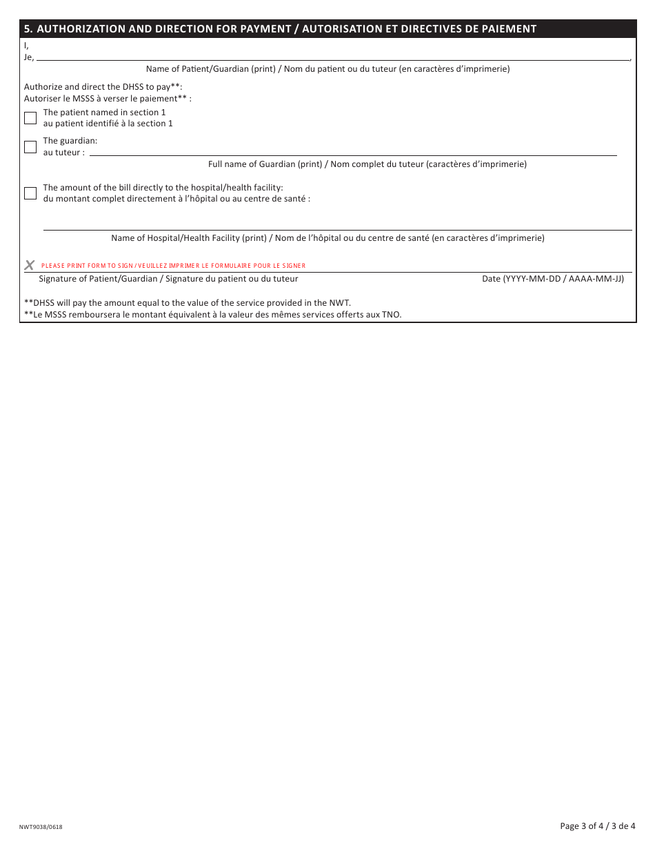Form NWT9038 Nwt out-Of-Territory / Country Claim Submission - Northwest Territories, Canada (English / French), Page 3