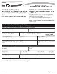 Form NWT8998 &quot;Change of Sex Designation 16-18 Years of Age - Independent Minor&quot; - Northwest Territories, Canada (English/French)