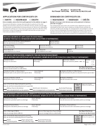 Form NWT8627 Application for Certificate of Birth, Marriage, Death - Northwest Territories, Canada (English/French)