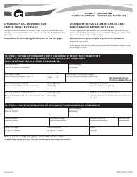 Form NWT8996 &quot;Change of Sex Designation Under 19 Years of Age&quot; - Northwest Territories, Canada (English/French)