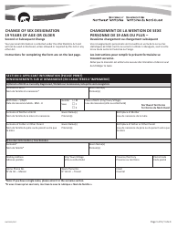 Form NWT8995 Change of Sex Designation 19 Years of Age or Older - Second or Subsequent Change - Northwest Territories, Canada (English/French)