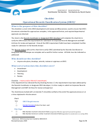 Checklist Operational Records Classification Systems - Northwest Territories, Canada