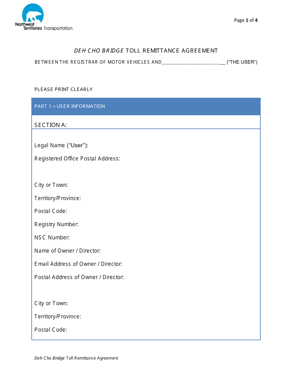 Deh Cho Bridge Toll Remittance Agreement - Northwest Territories, Canada, Page 2