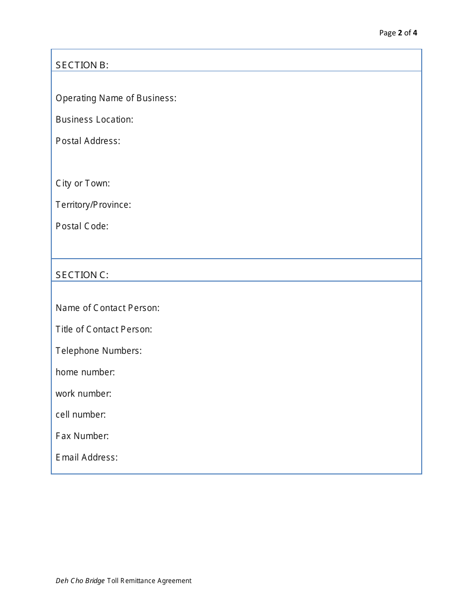 Deh Cho Bridge Toll Remittance Agreement - Northwest Territories, Canada, Page 3