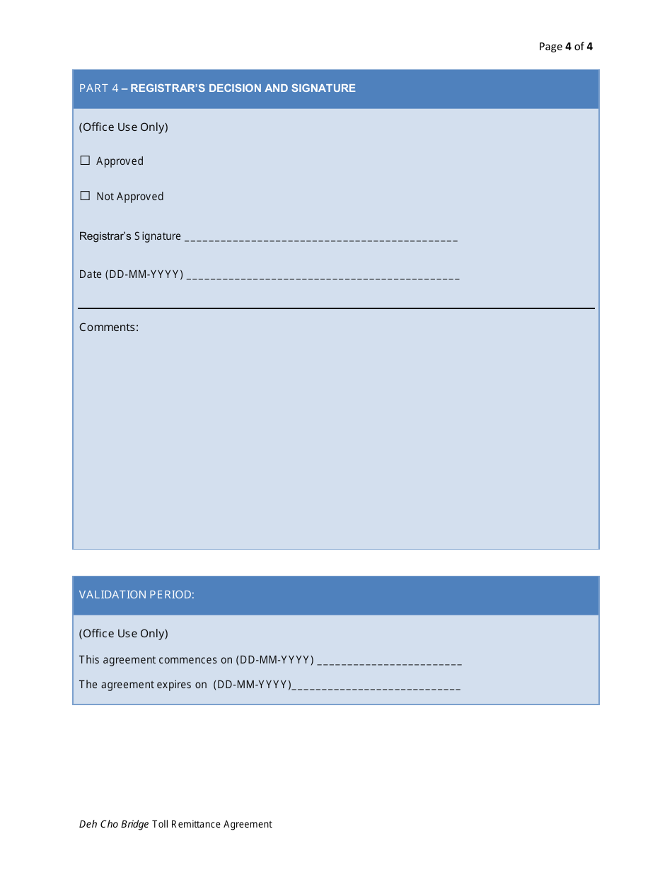 Deh Cho Bridge Toll Remittance Agreement - Northwest Territories, Canada, Page 5