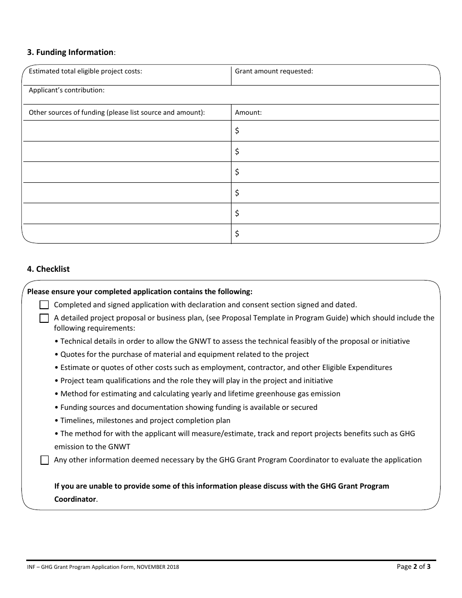 Ghg Grant Program Application Form - Northwest Territories, Canada, Page 2