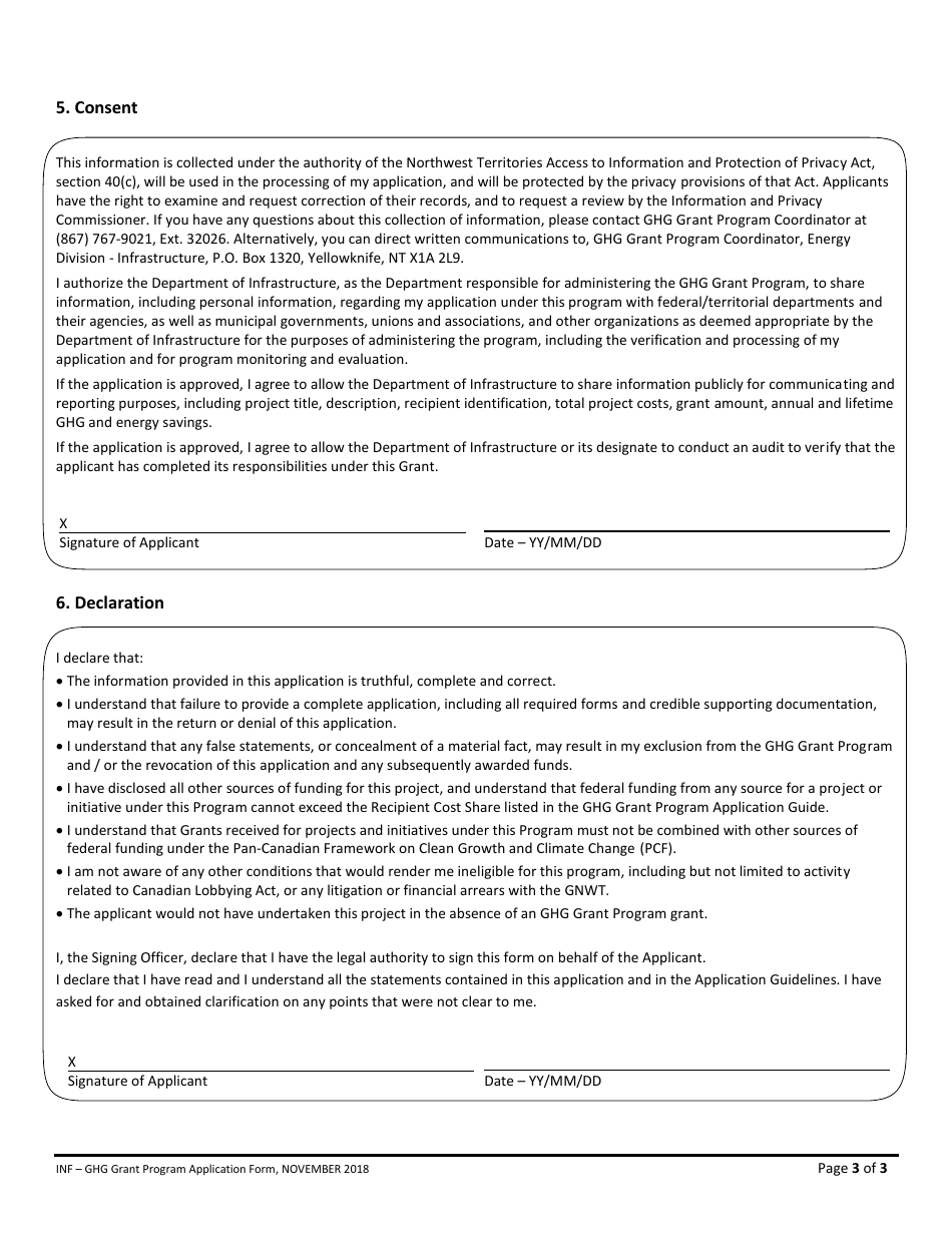 Ghg Grant Program Application Form - Northwest Territories, Canada, Page 3