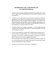 Motor Vehicle Bill of Sale - Northwest Territories, Canada, Page 2