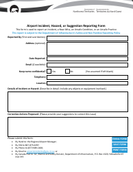 Document preview: Airport Incident, Hazard, or Suggestion Reporting Form - Northwest Territories, Canada