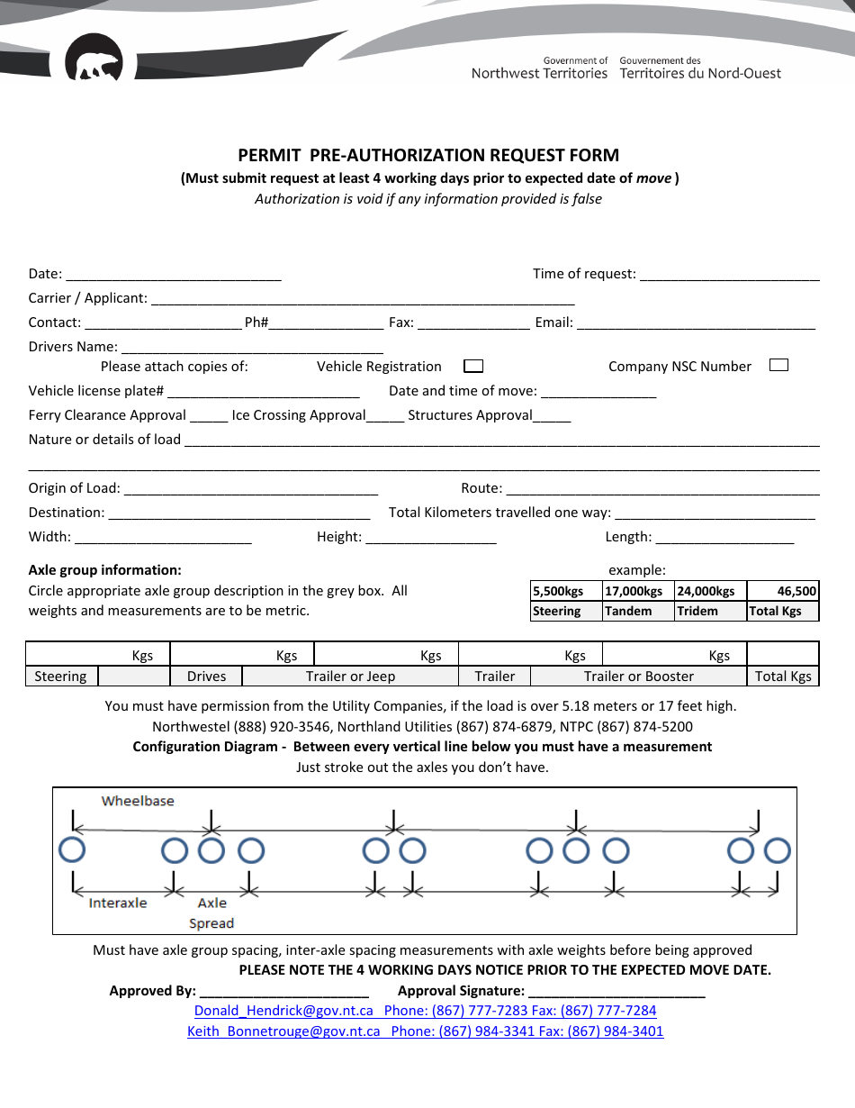 Northwest Territories Canada state Pre-authorization