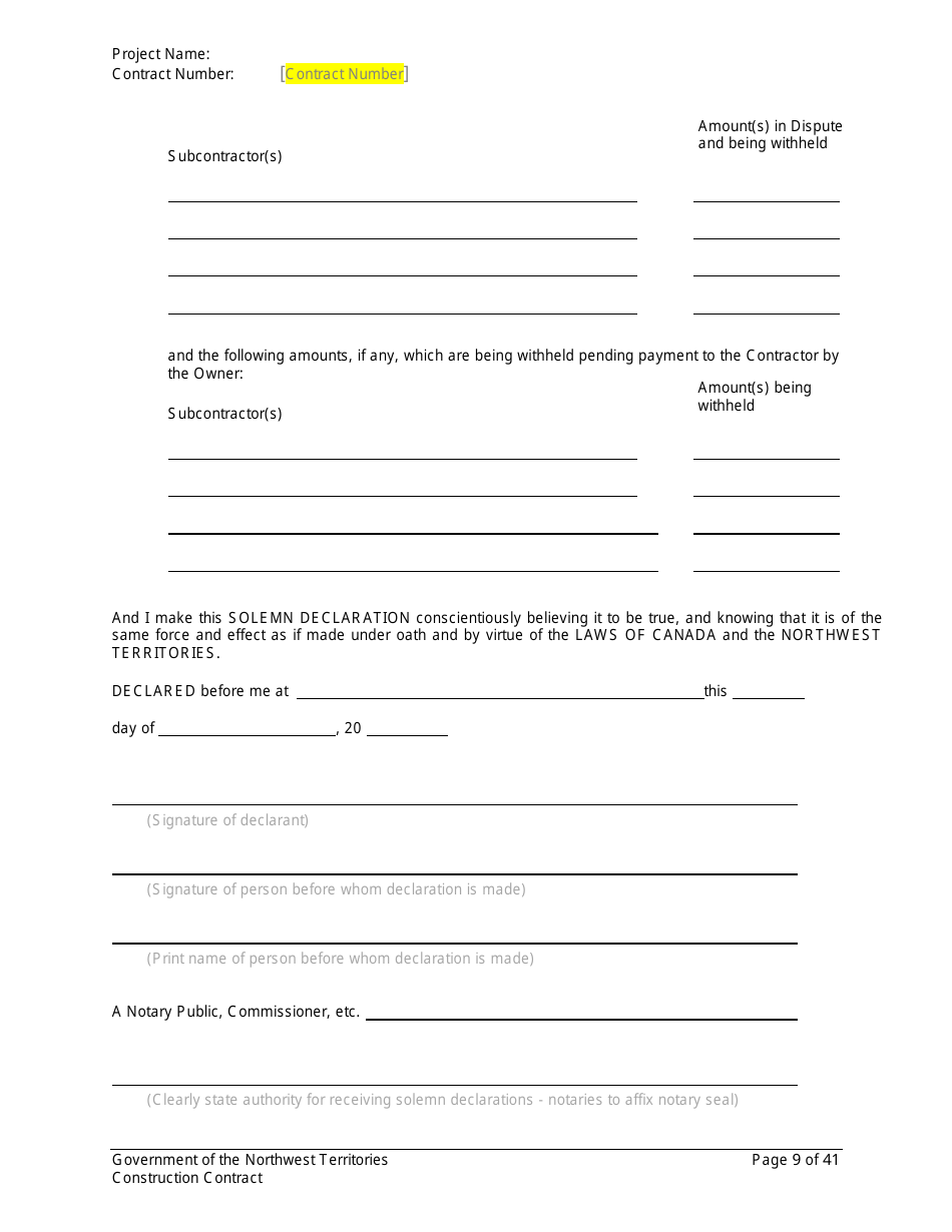 Construction Contract - Northwest Territories, Canada, Page 10