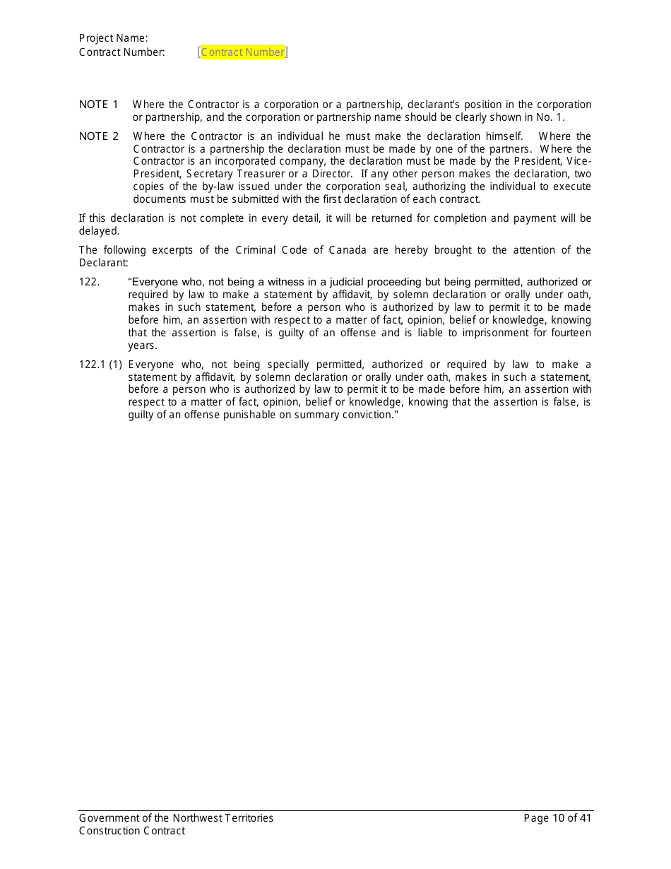 Construction Contract - Northwest Territories, Canada, Page 11