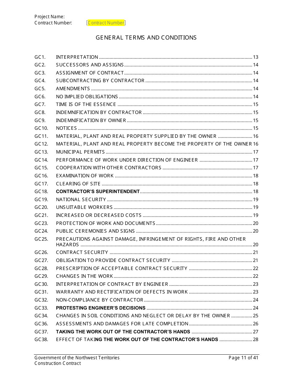Construction Contract - Northwest Territories, Canada, Page 12