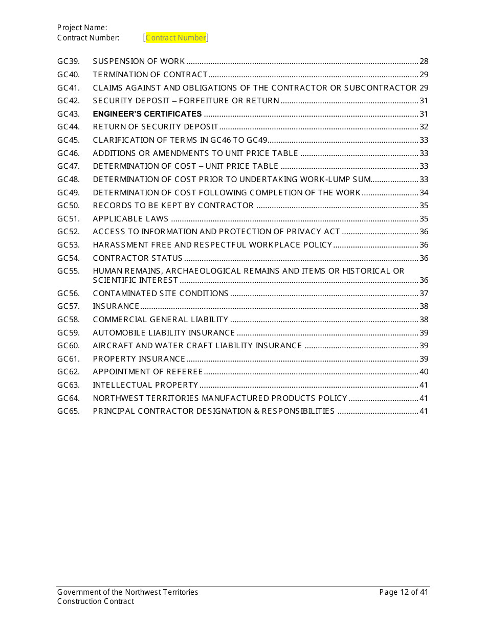 Construction Contract - Northwest Territories, Canada, Page 13