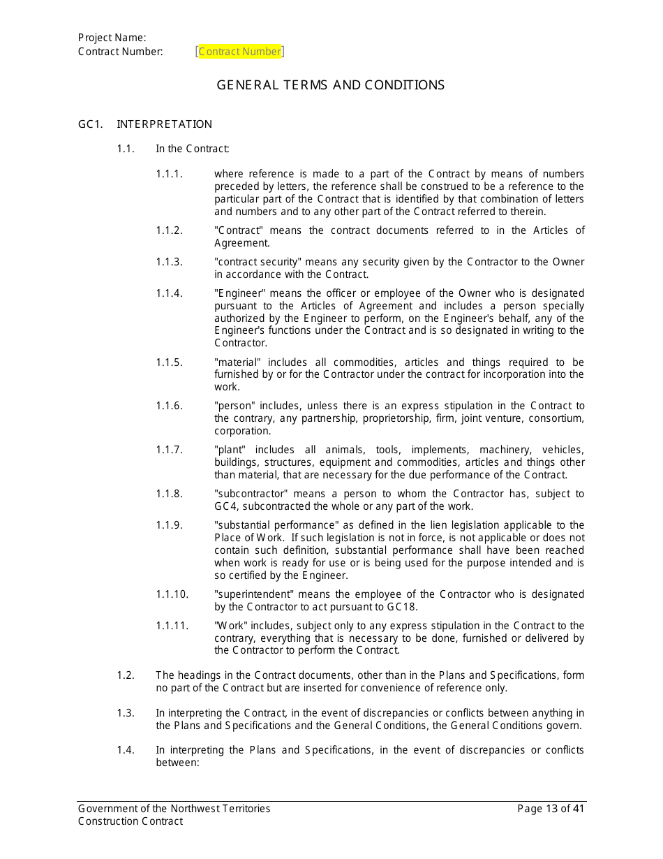 Construction Contract - Northwest Territories, Canada, Page 14