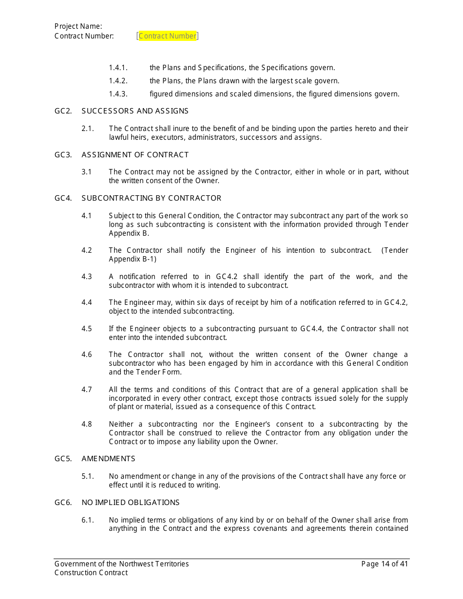 Construction Contract - Northwest Territories, Canada, Page 15