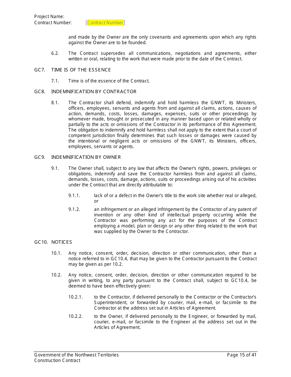 Construction Contract - Northwest Territories, Canada, Page 16