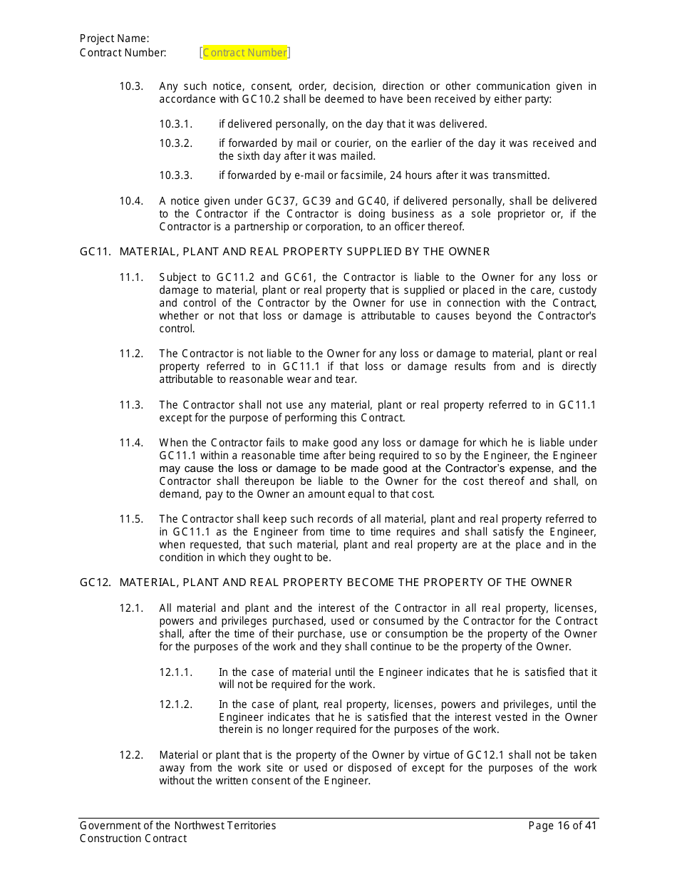 Construction Contract - Northwest Territories, Canada, Page 17