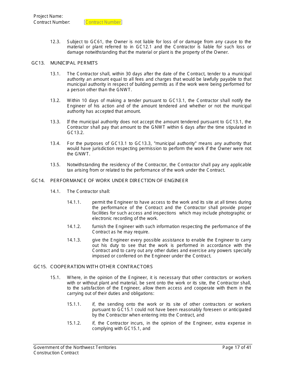 Construction Contract - Northwest Territories, Canada, Page 18