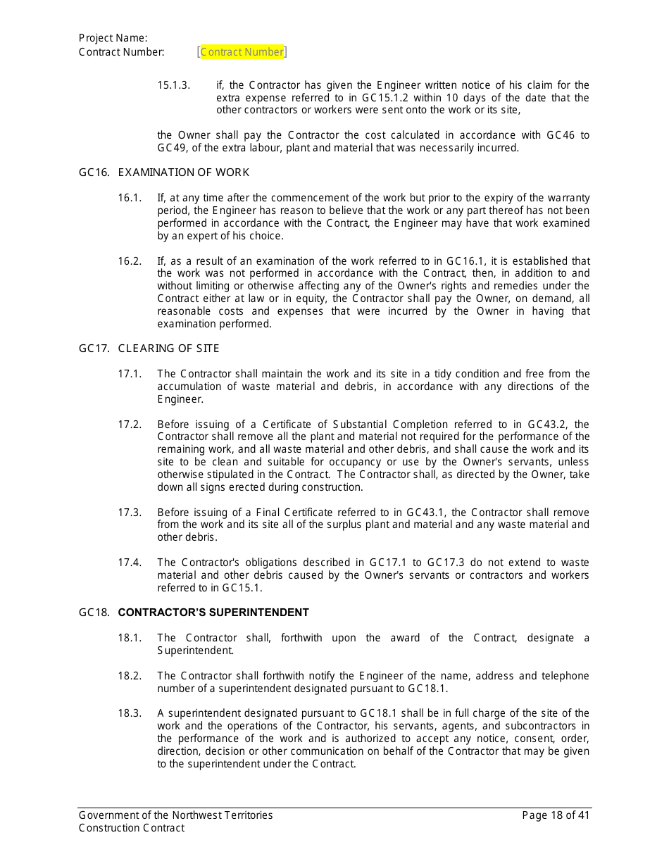 Construction Contract - Northwest Territories, Canada, Page 19