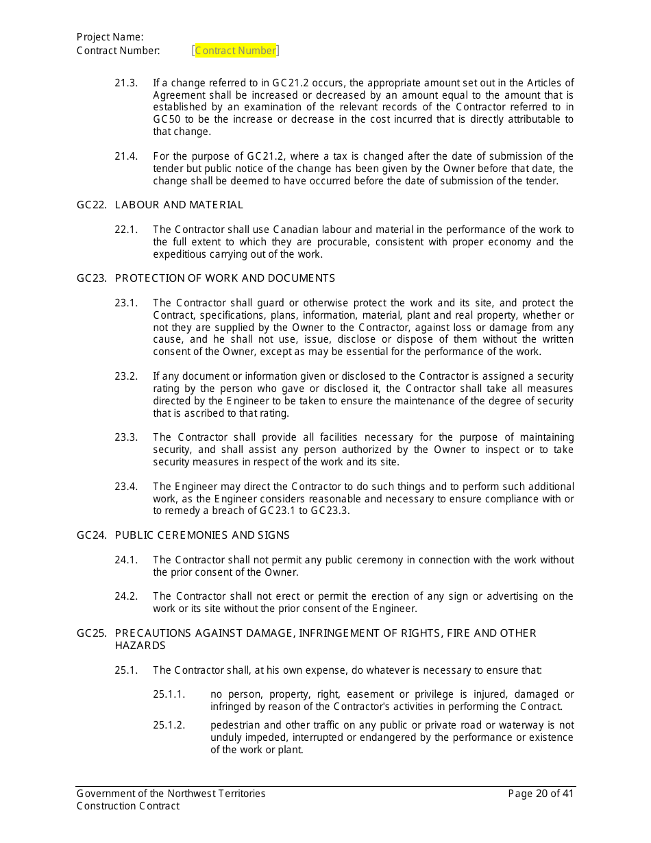 Construction Contract - Northwest Territories, Canada, Page 21