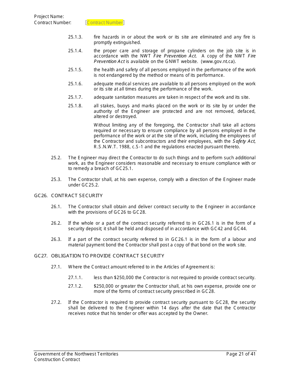 Construction Contract - Northwest Territories, Canada, Page 22