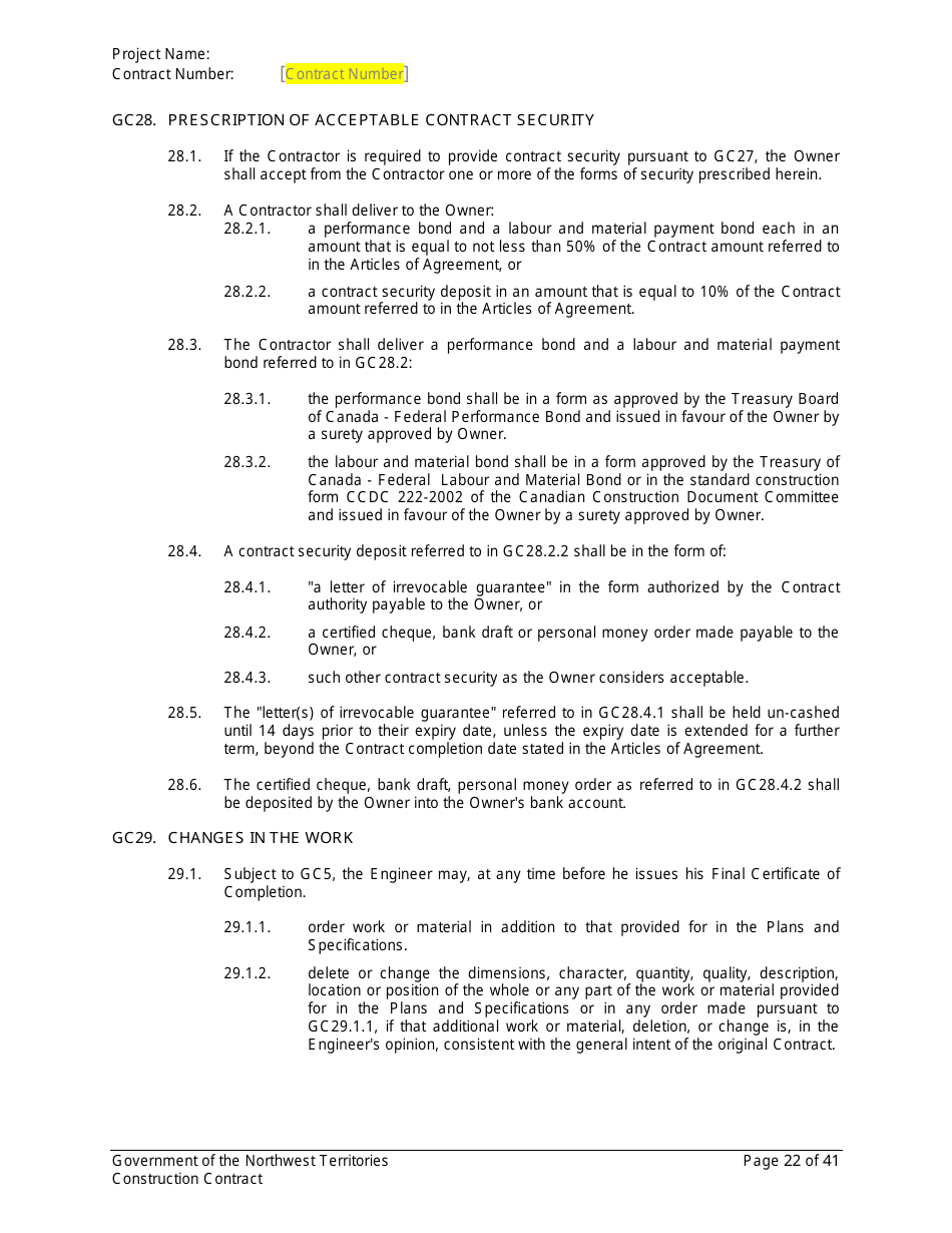 Construction Contract - Northwest Territories, Canada, Page 23