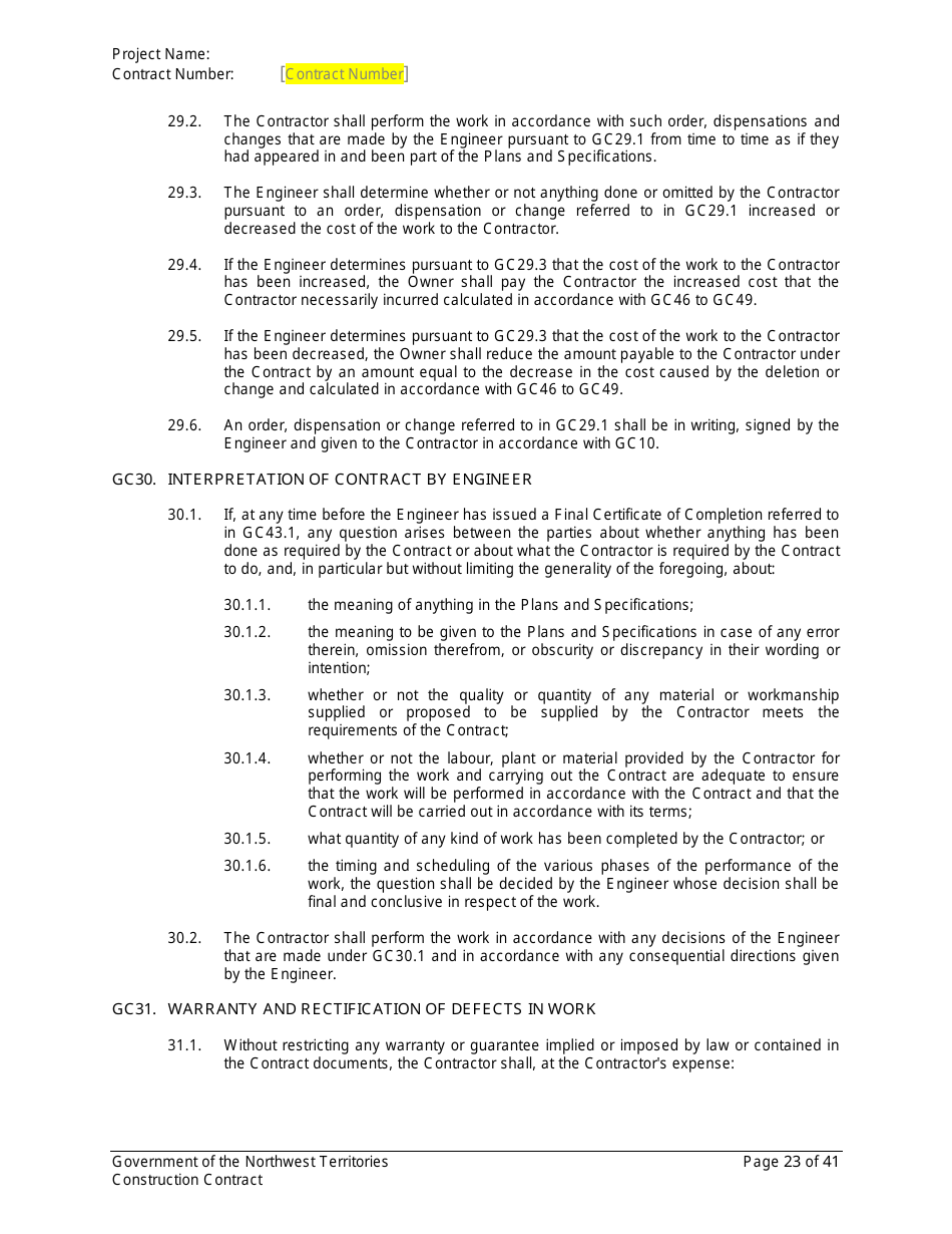 Construction Contract - Northwest Territories, Canada, Page 24