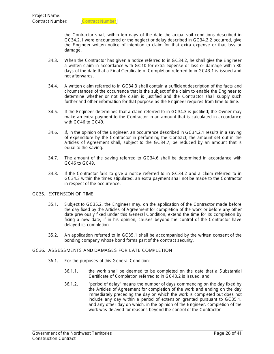 Construction Contract - Northwest Territories, Canada, Page 27