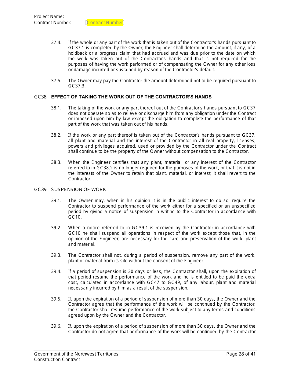 Construction Contract - Northwest Territories, Canada, Page 29