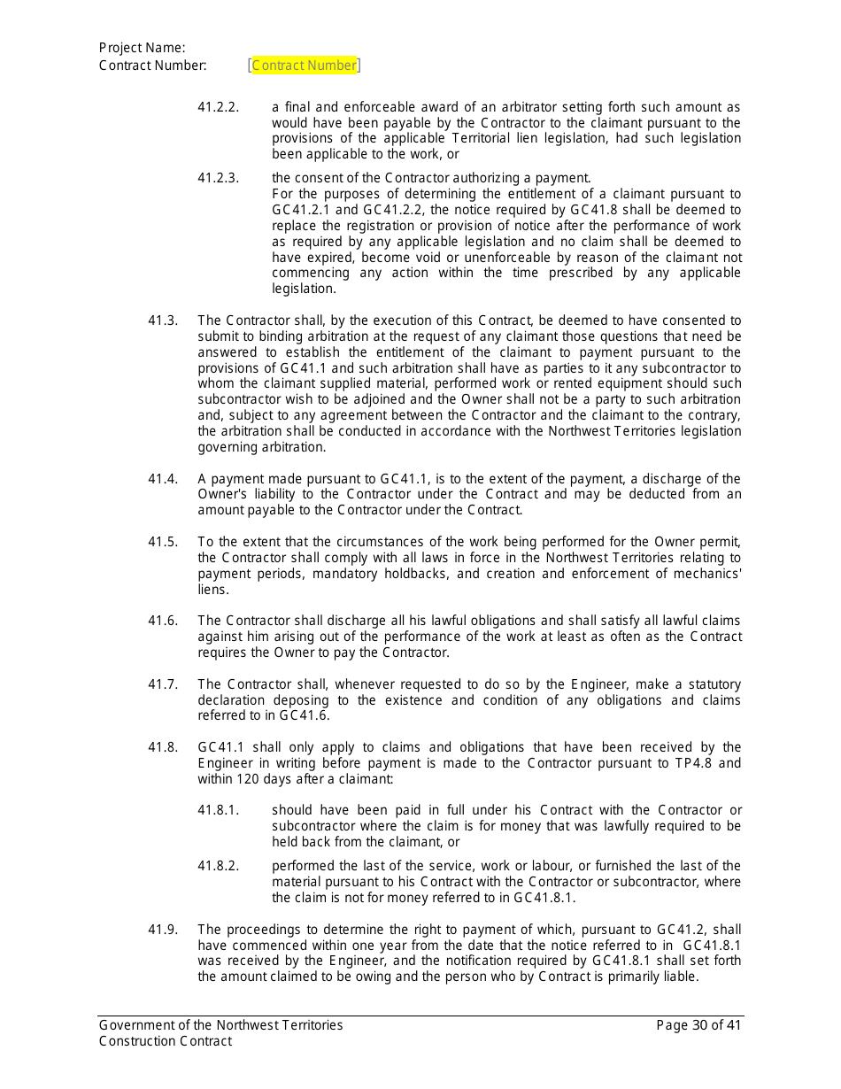 Construction Contract - Northwest Territories, Canada, Page 31