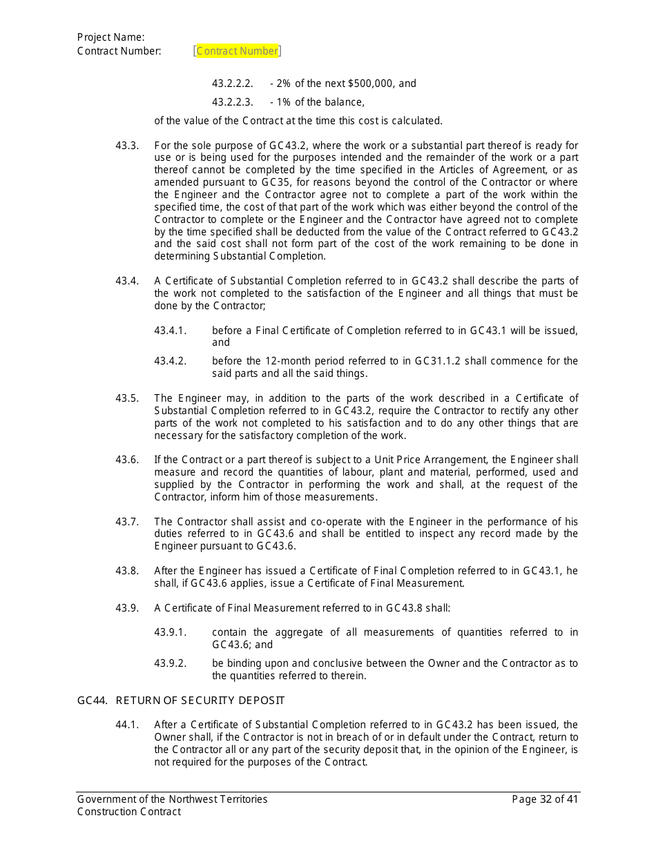 Construction Contract - Northwest Territories, Canada, Page 33