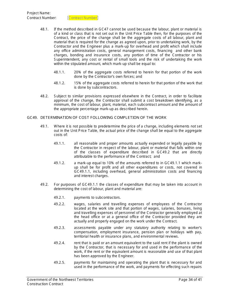 Construction Contract - Northwest Territories, Canada, Page 35