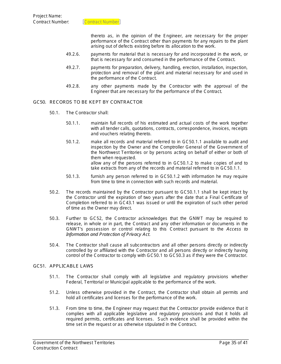 Construction Contract - Northwest Territories, Canada, Page 36