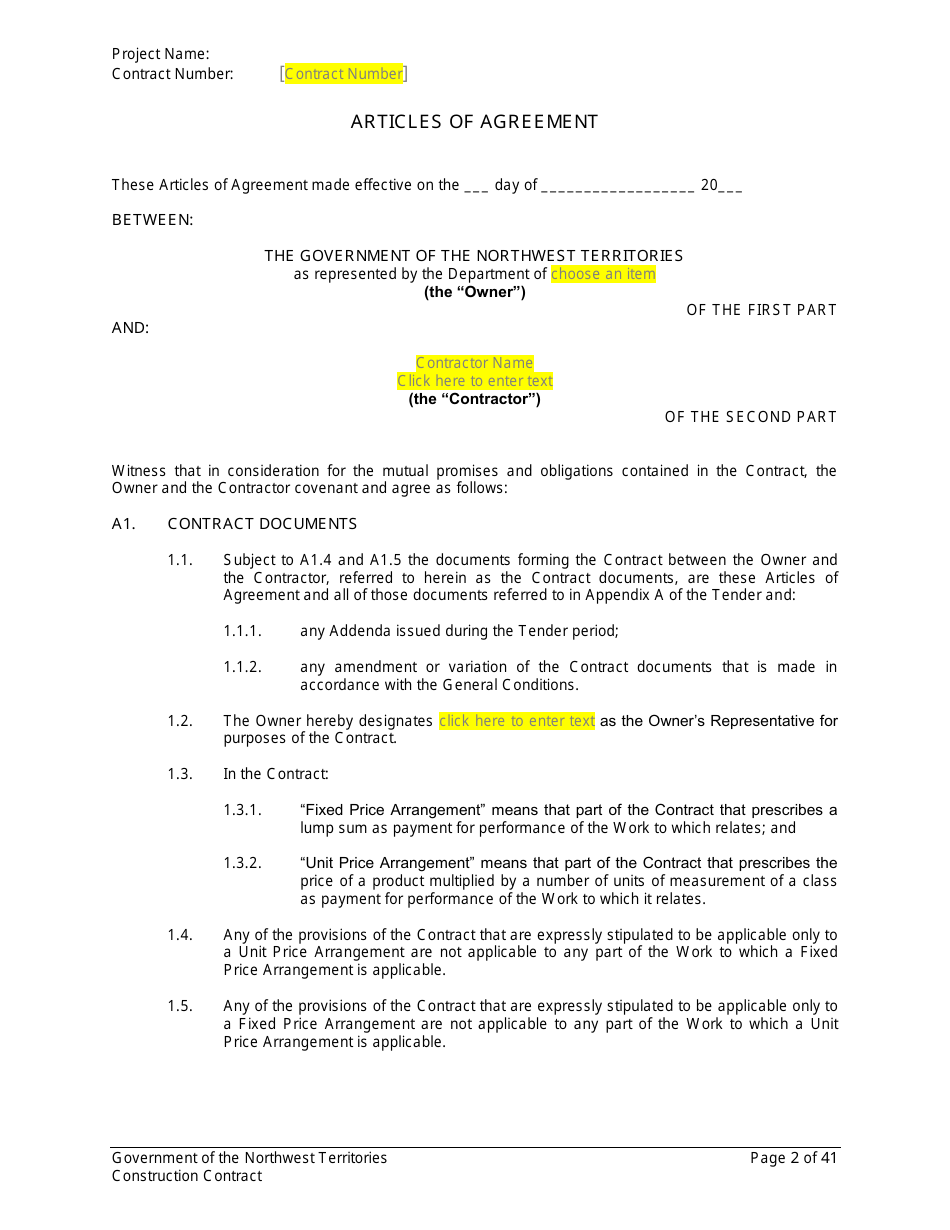 Construction Contract - Northwest Territories, Canada, Page 3