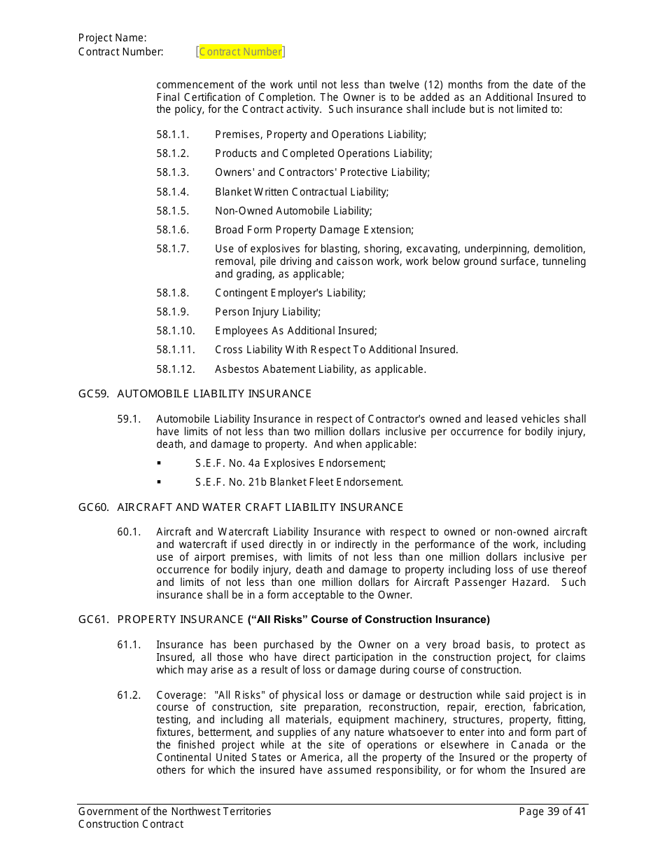Construction Contract - Northwest Territories, Canada, Page 40