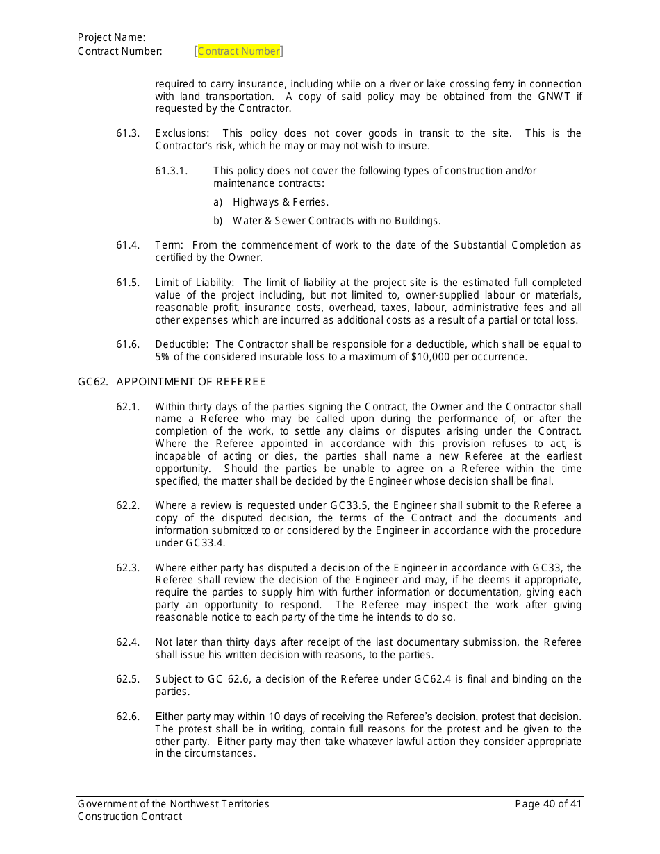 Construction Contract - Northwest Territories, Canada, Page 41