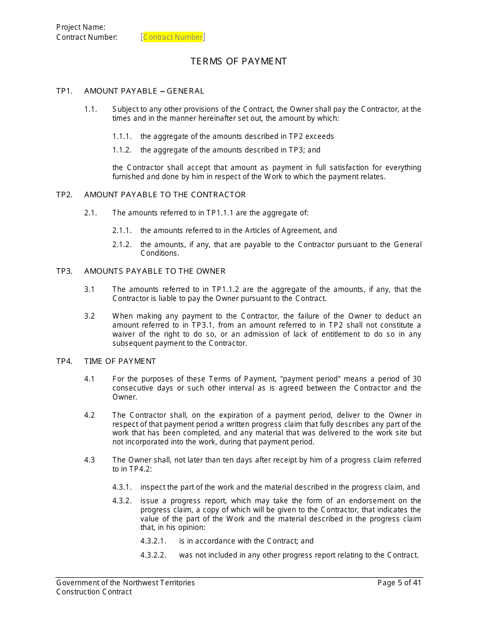 Construction Contract - Northwest Territories, Canada, Page 6