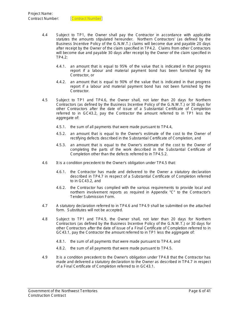 Construction Contract - Northwest Territories, Canada, Page 7