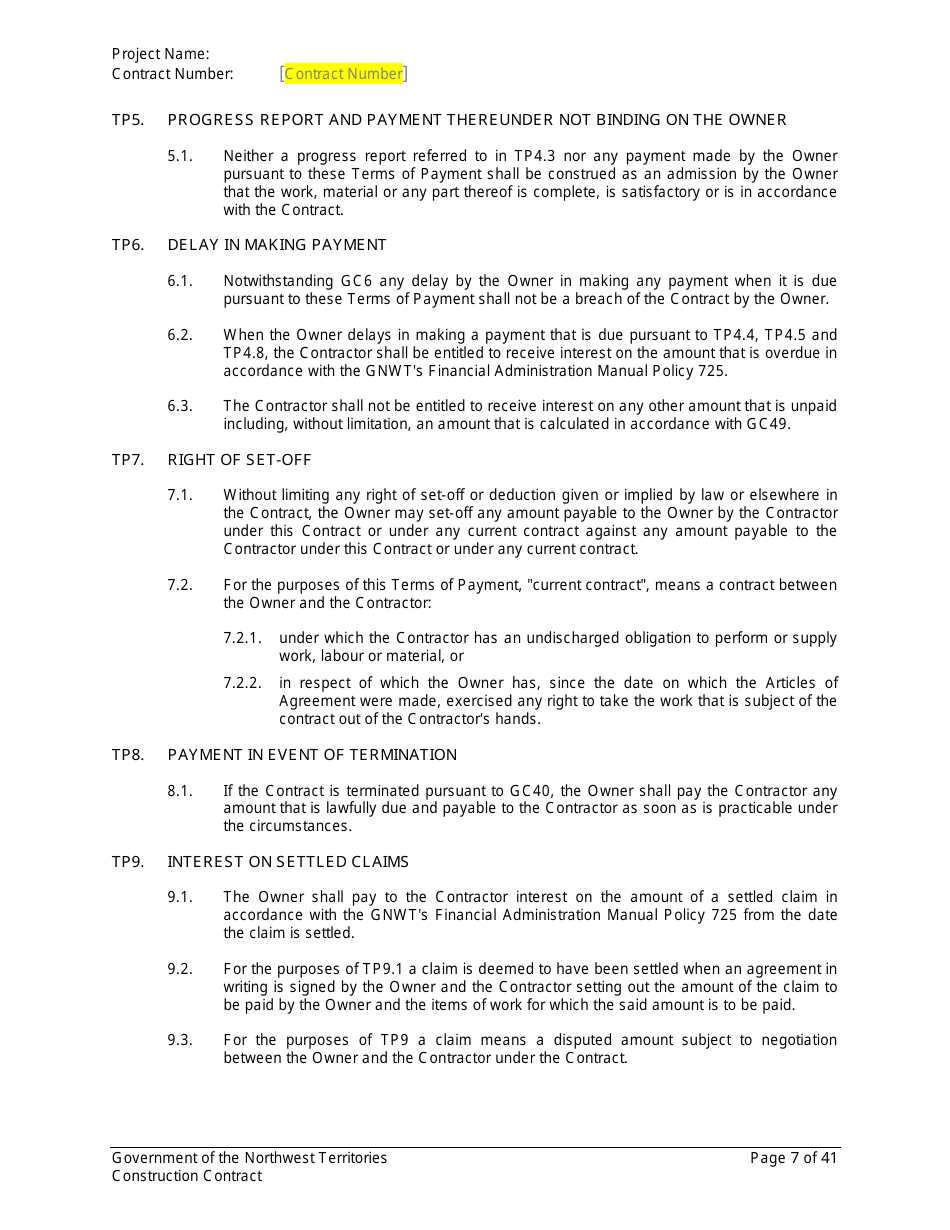 Construction Contract - Northwest Territories, Canada, Page 8