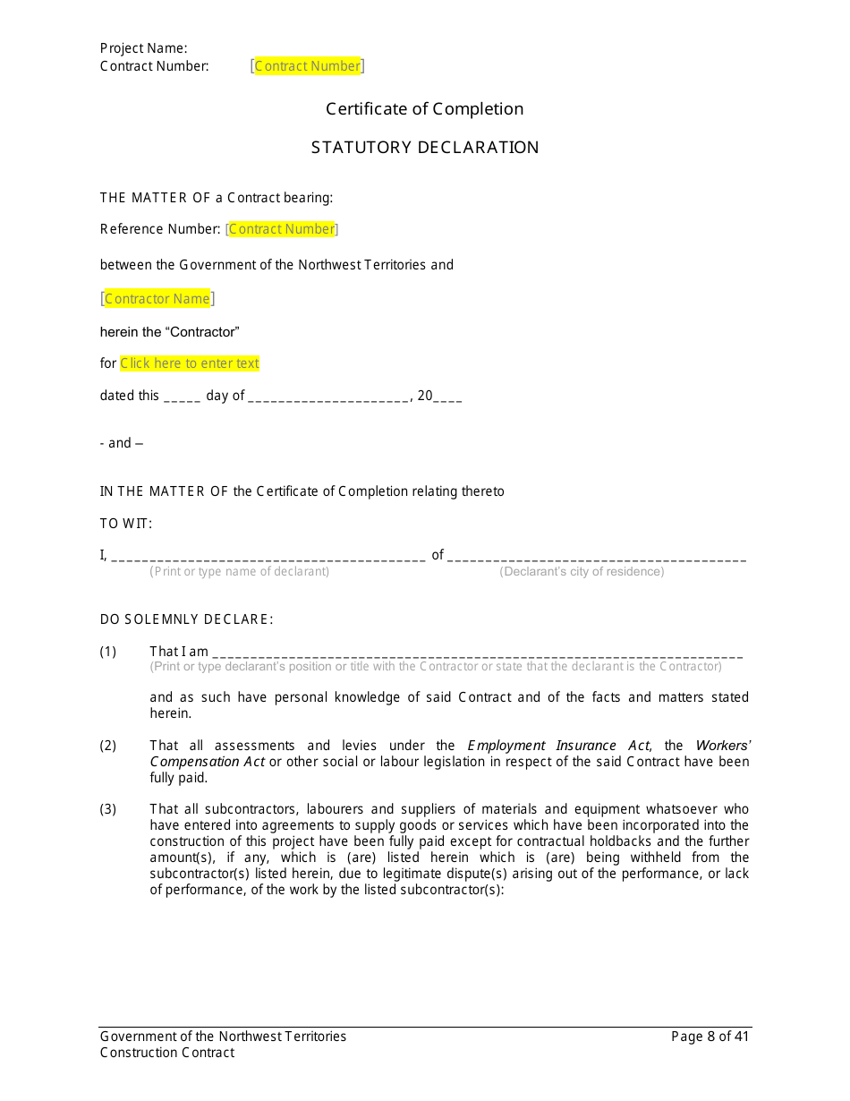 Construction Contract - Northwest Territories, Canada, Page 9