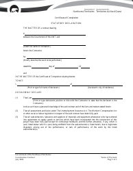 Certificate of Completion - Statutory Declaration - Northwest Territories, Canada
