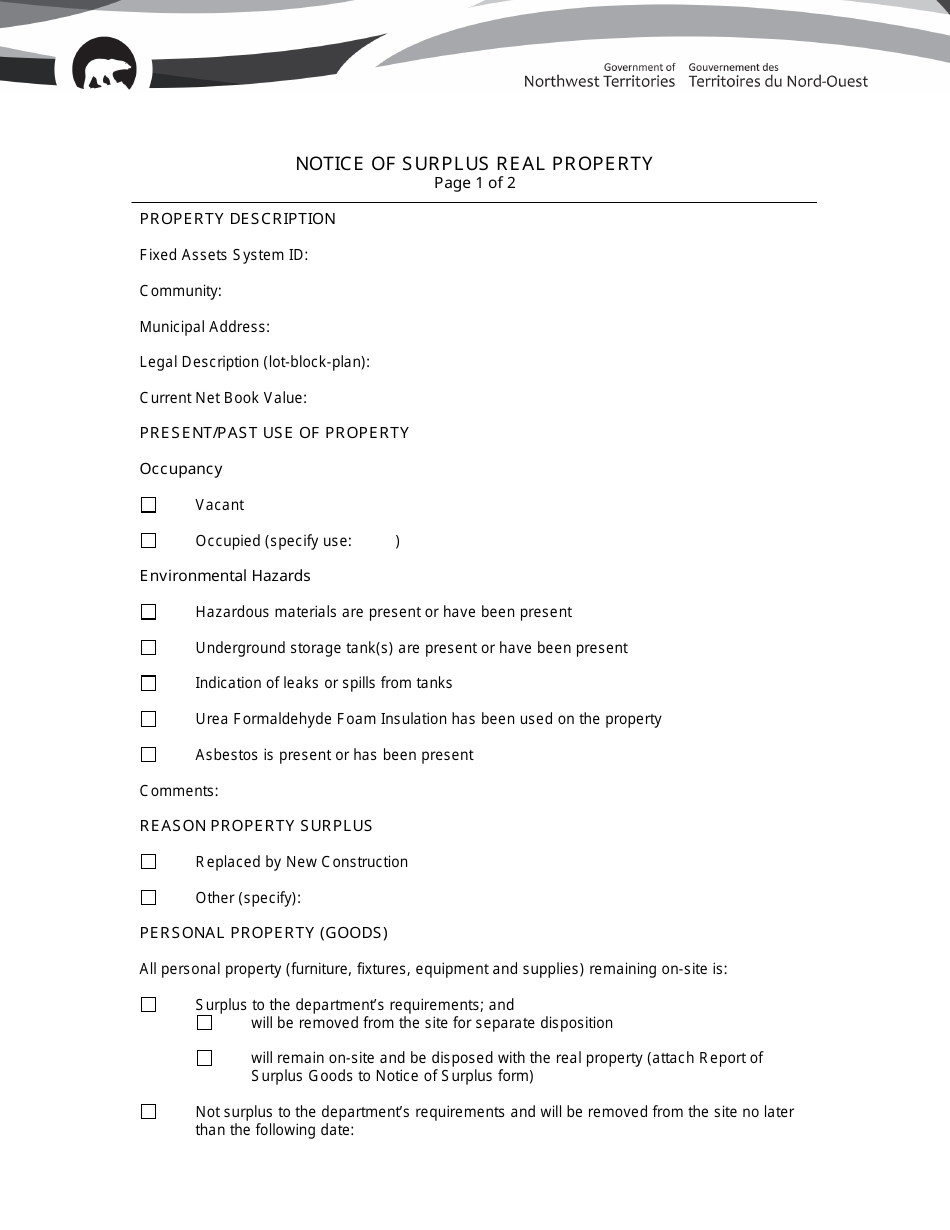 Notice of Surplus Real Property - Northwest Territories, Canada, Page 1