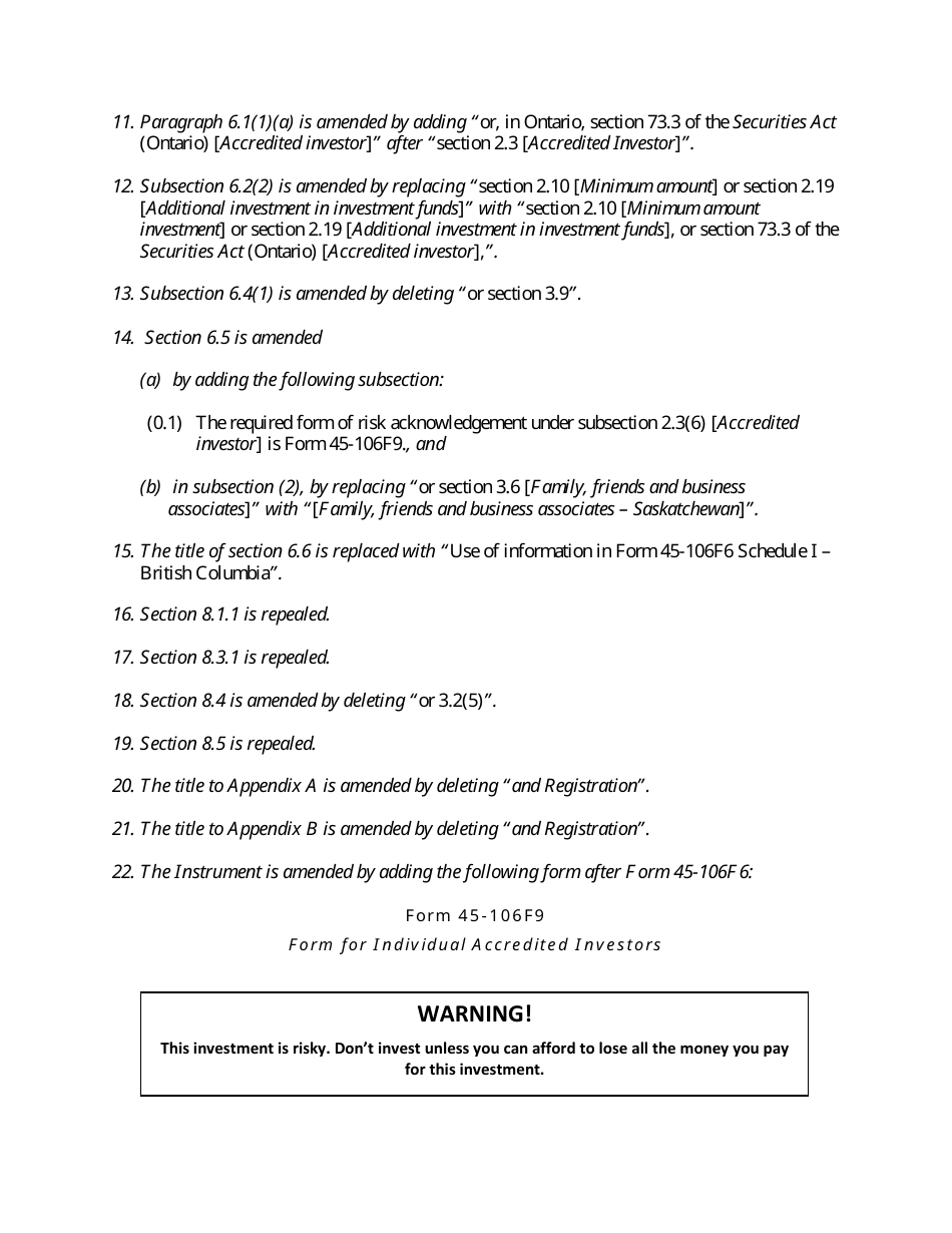 Form 45-106F9 Annex C Form for Individual Accredited Investors - Northwest Territories, Canada, Page 5
