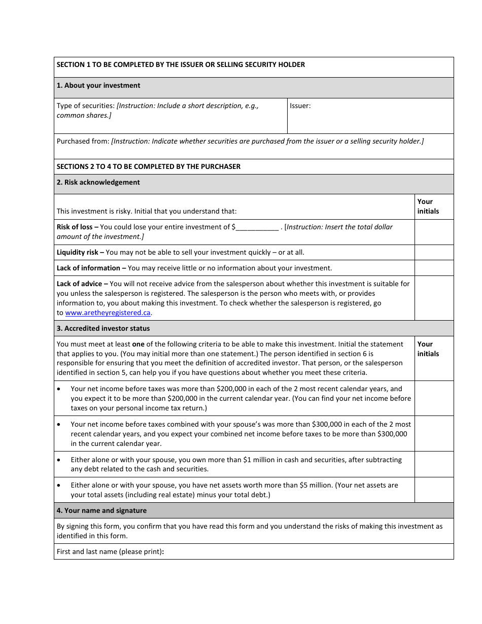 Form 45-106F9 Annex C Form for Individual Accredited Investors - Northwest Territories, Canada, Page 6