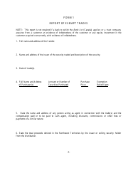 Form 1 Report of Exempt Trades - Northwest Territories, Canada