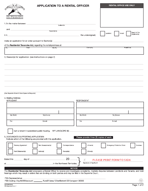RTA Form 1 (NWT3529)  Printable Pdf