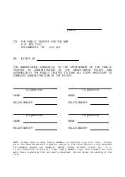 Document preview: Consent to Administer Estate Form - Northwest Territories, Canada