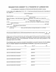 Document preview: Request for Consent to a Transfer of Jurisdiction to the Minister of Aboriginal Affairs and Northern Development Canada - Northwest Territories, Canada