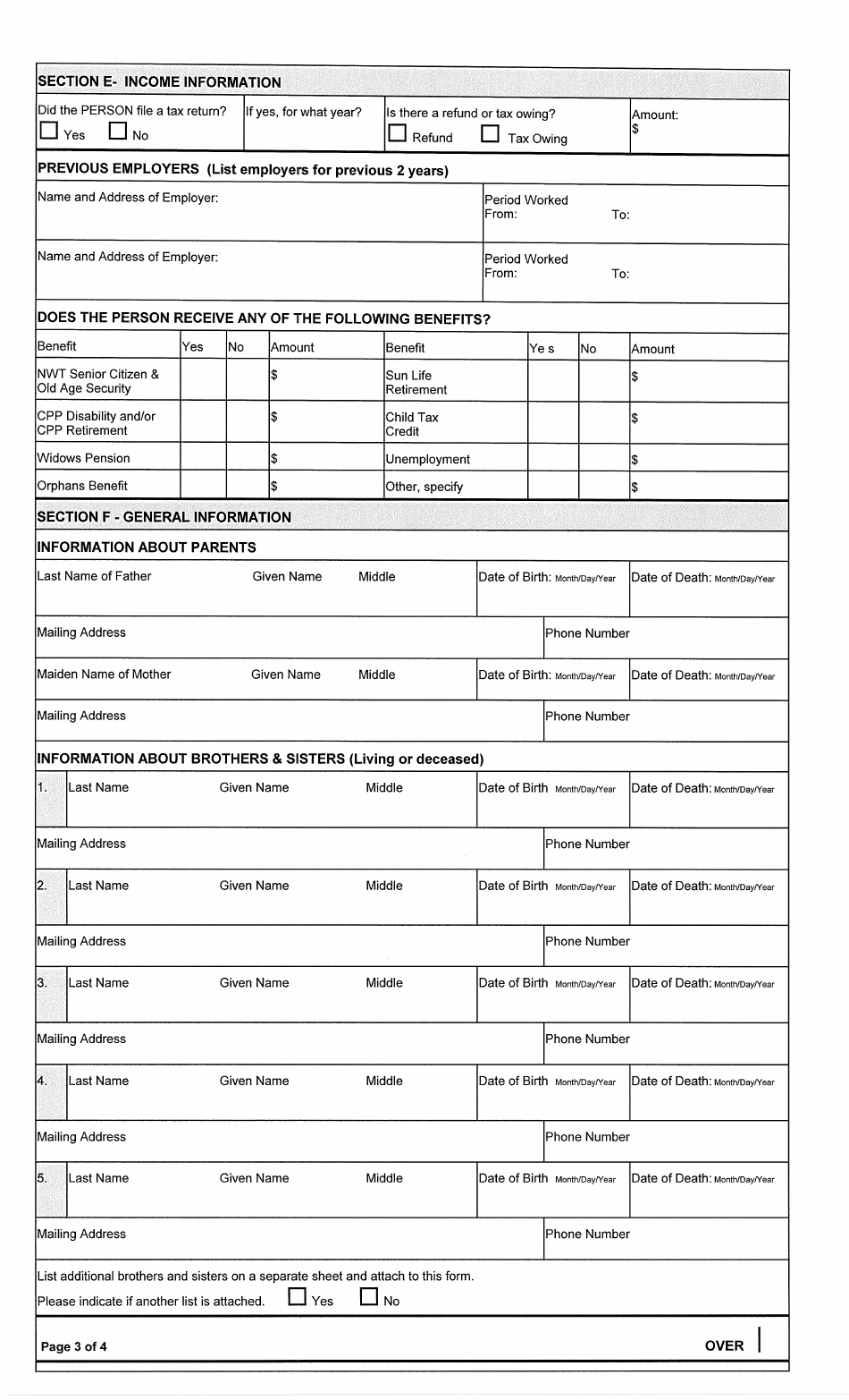 Northwest Territories Canada Represented Person Information Form 